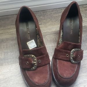 Lower East Side brown suede wedge loafers